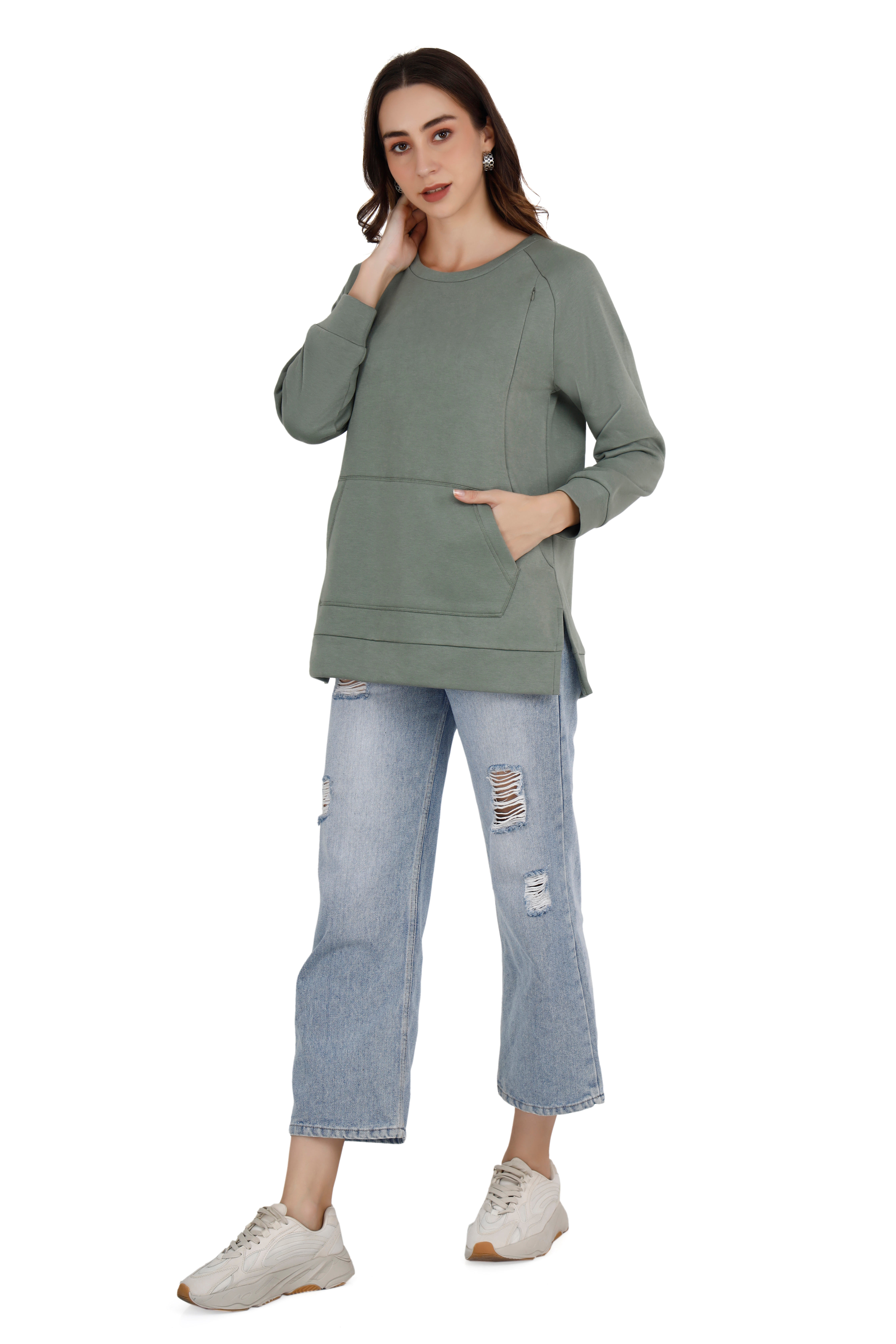Women's Green Relaxed Sweatshirt thumbnail 2